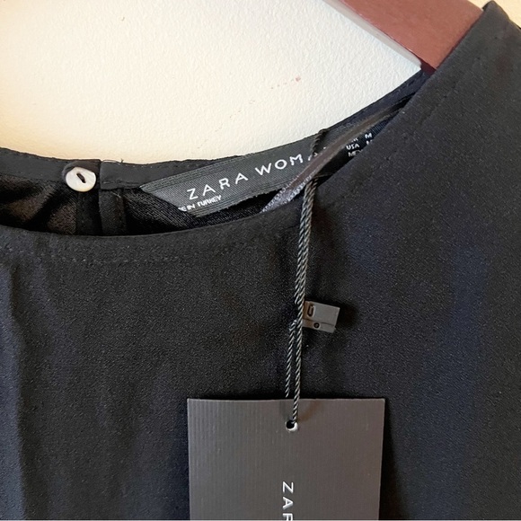 Zara Black Tank top Sheer Striped Side Panels Size Medium NEW $59 Round Neck - Picture 5 of 10